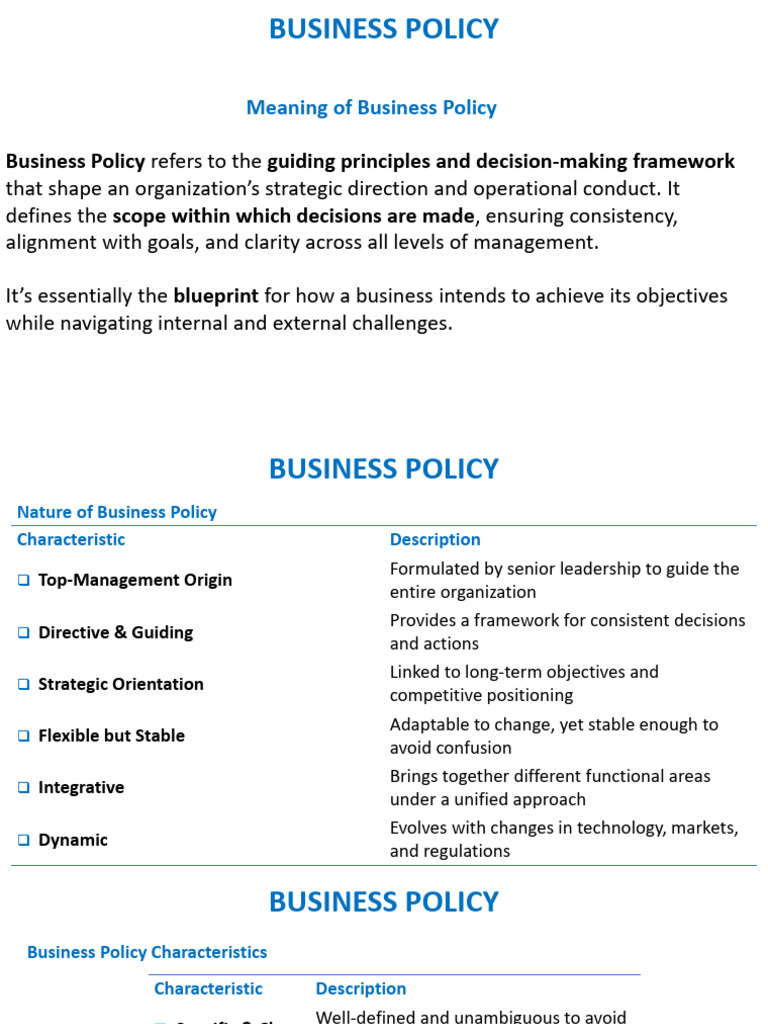 Bba 503 - Business Policy - Lucture-1&2 - Business Policy | PDF ...