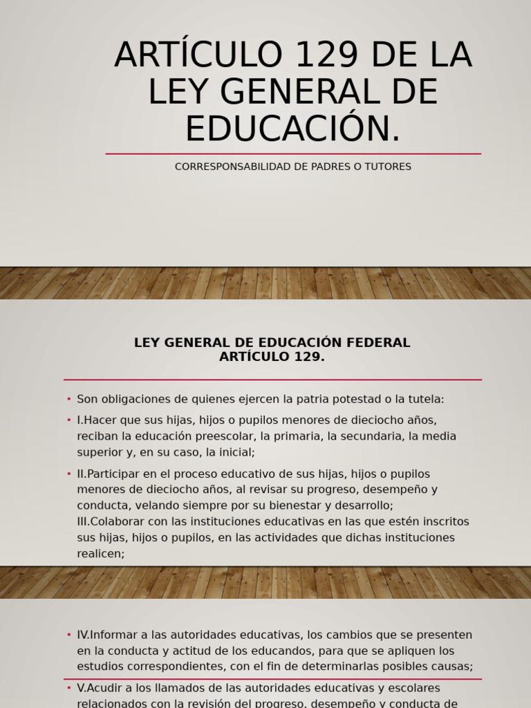 Obligaciones de Padres en Art. 129 LEGE | PDF