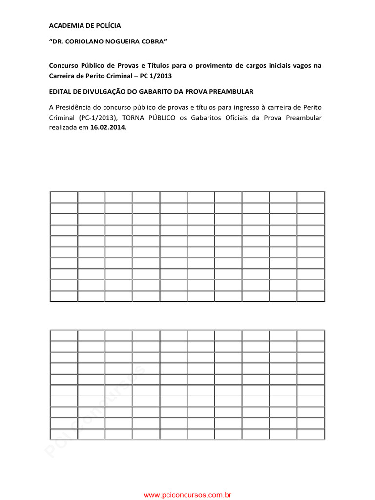 Gabaritos Prova Preambular Perito Criminal | PDF