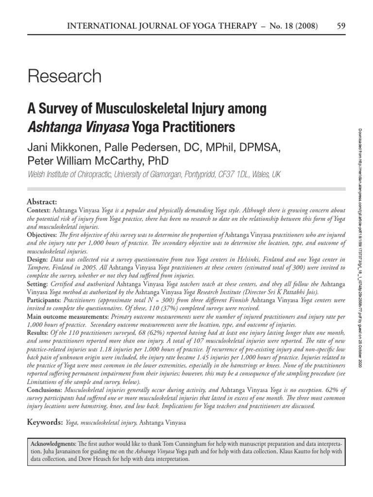 Musculoskeletal Injuries in Ashtanga Yoga | PDF | Survey Methodology ...