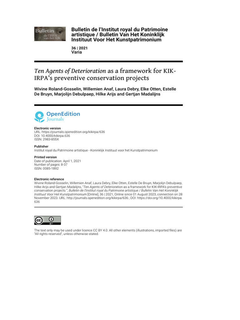 Ten Agents of Deterioration: As A Framework For KIK-IRPA's Preventive ...
