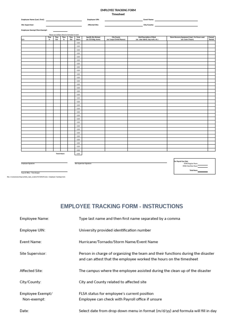 Emergency Operation Center Employee Tracking Timesheet | PDF | Tropical ...