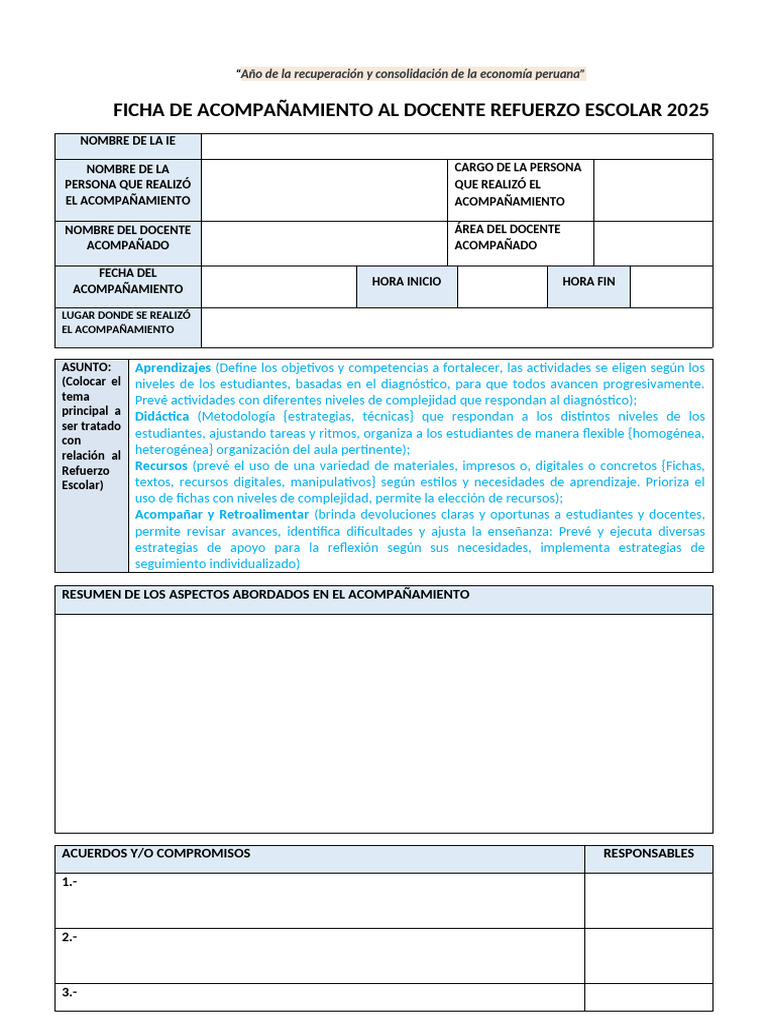 Ficha de Acompañamiento Docente 2025 | PDF | Enseñando | Aprendizaje