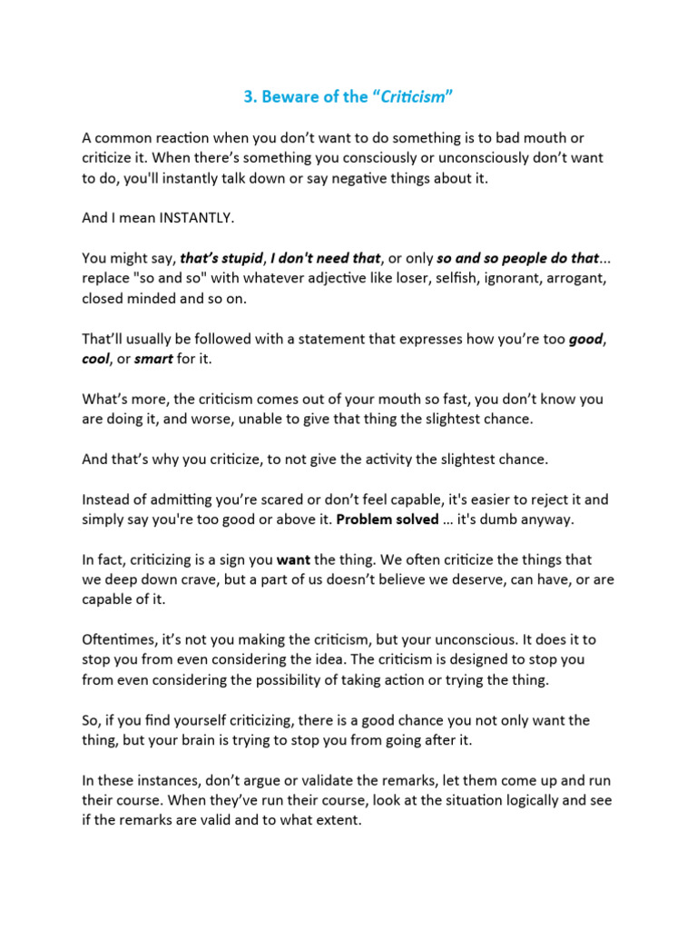 Understanding Criticism and Excuses | PDF | Psychological Concepts ...
