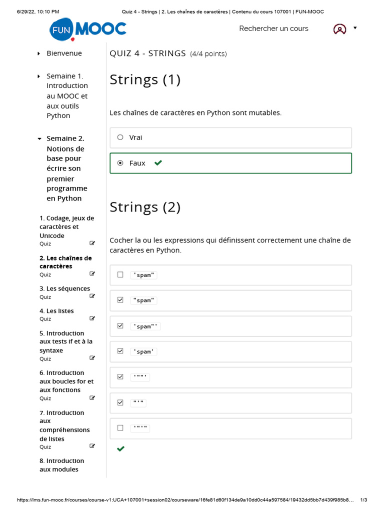 Quiz sur les chaînes de caractères Python | PDF | Python (Langage de ...