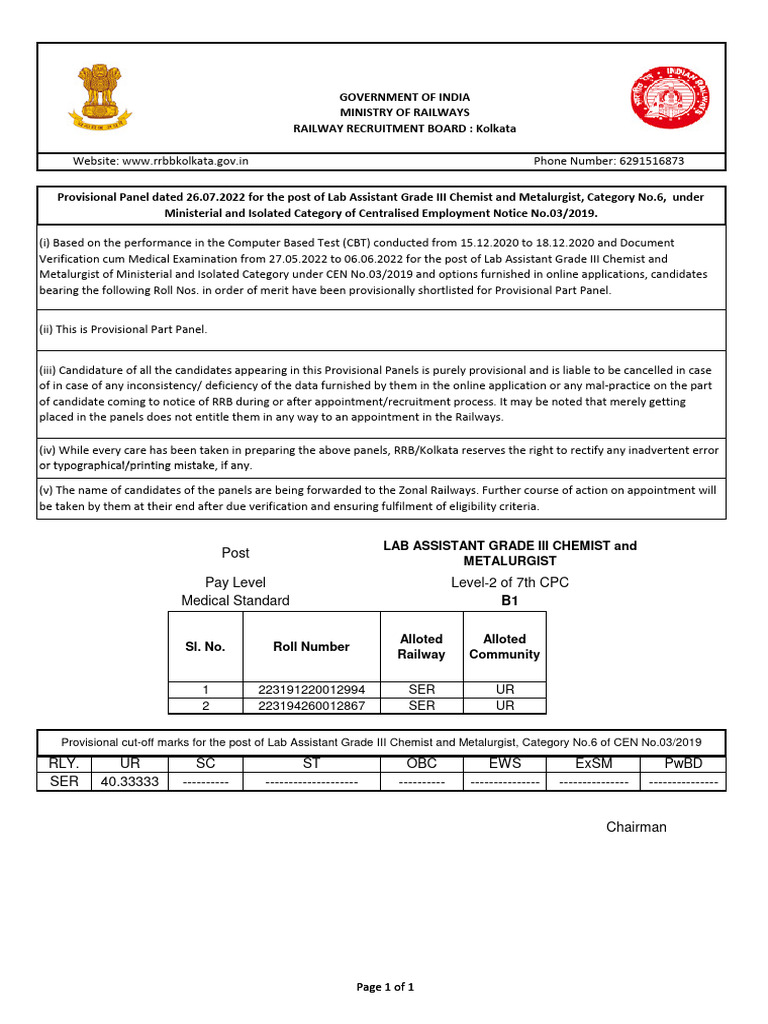 Lab Assistant Grade III Cut-off 2022 | PDF