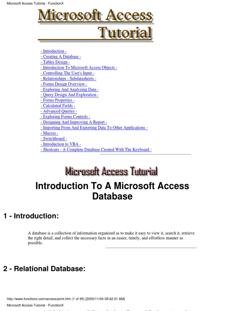 Microsoft Access Tutorial | PDF | Microsoft Access | Visual Basic For ...
