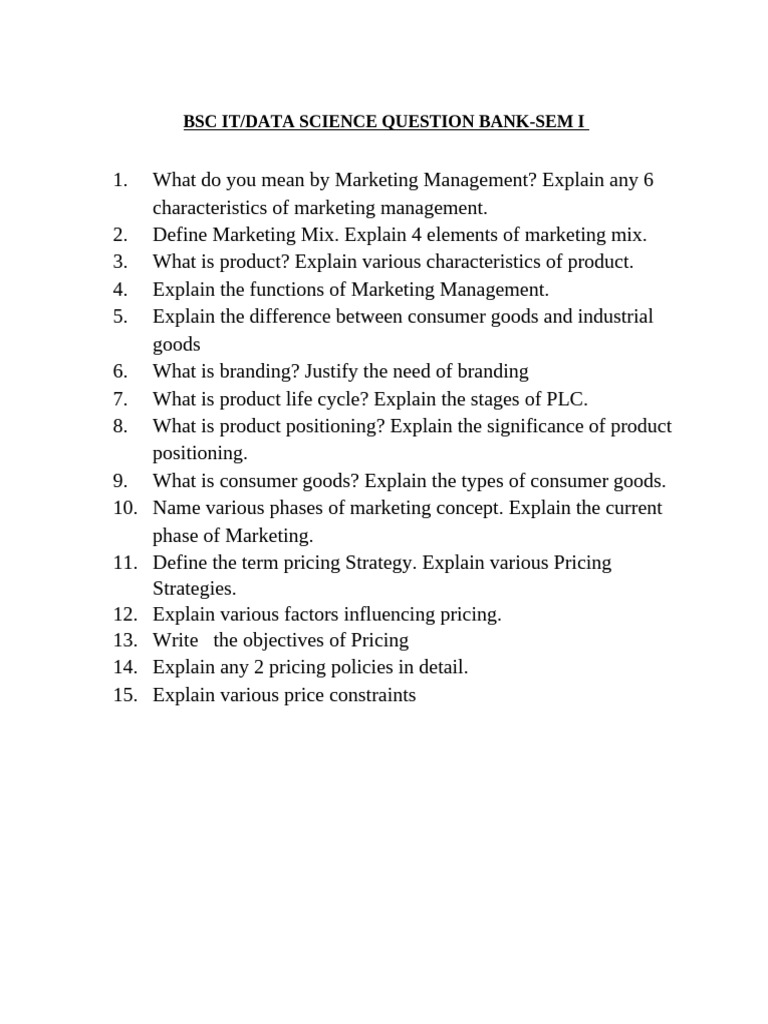 Marketing Management Question Bank | PDF