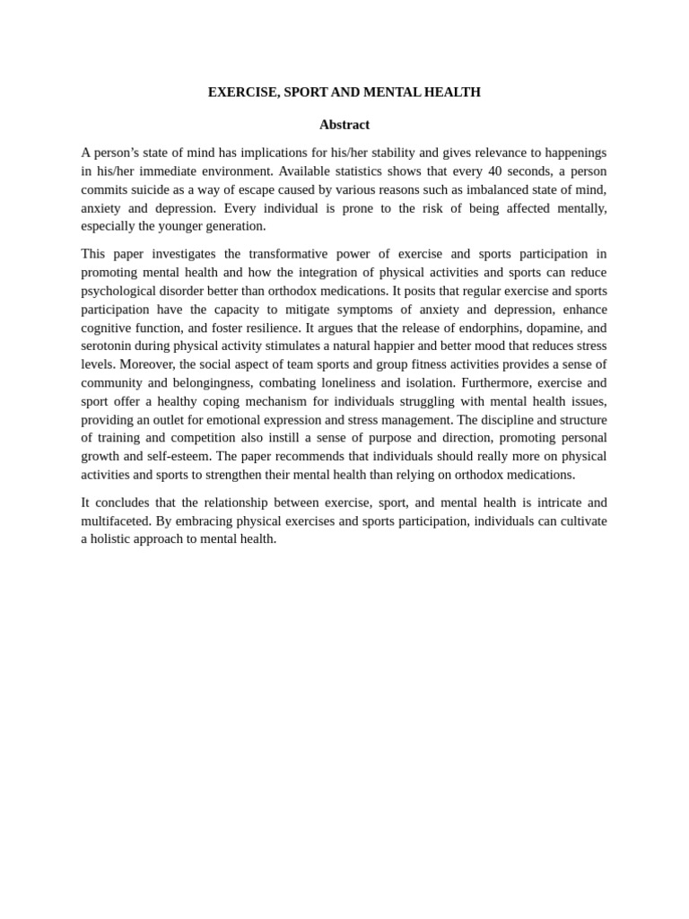 Exercise and Sports for Mental Health | PDF