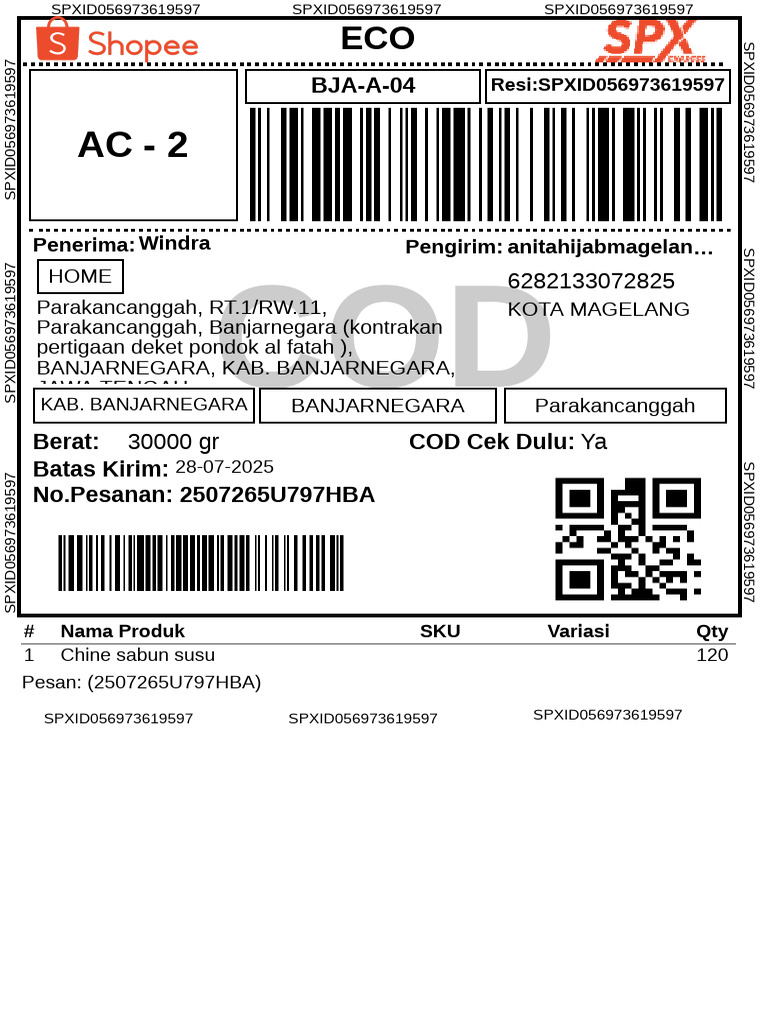 Resi Pengiriman COD Magelang-Banjarnegara | PDF