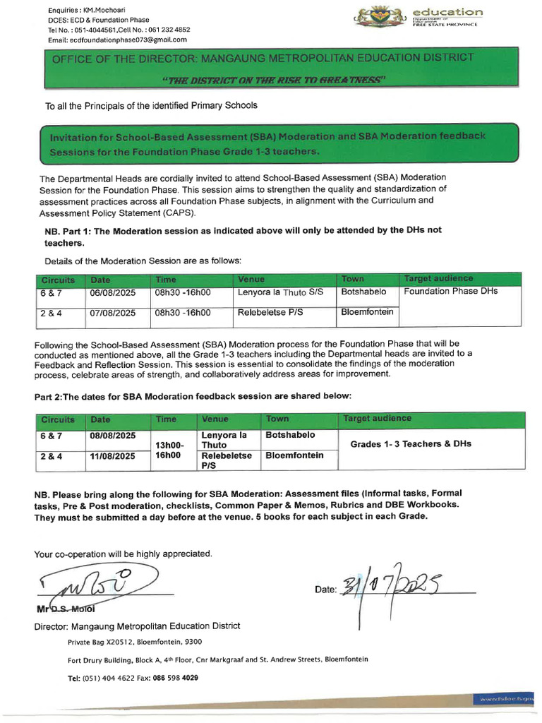 SBA Moderation Invitation | PDF