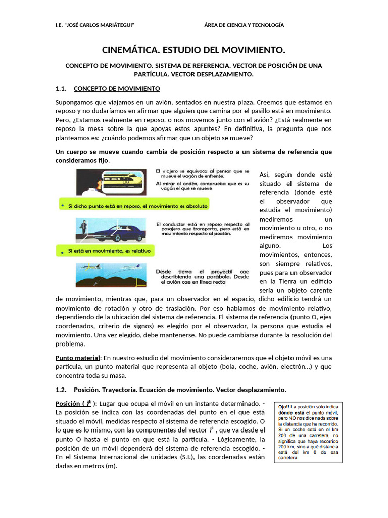 CINEMÁTICA | PDF | Vector Euclidiano | Trayectoria
