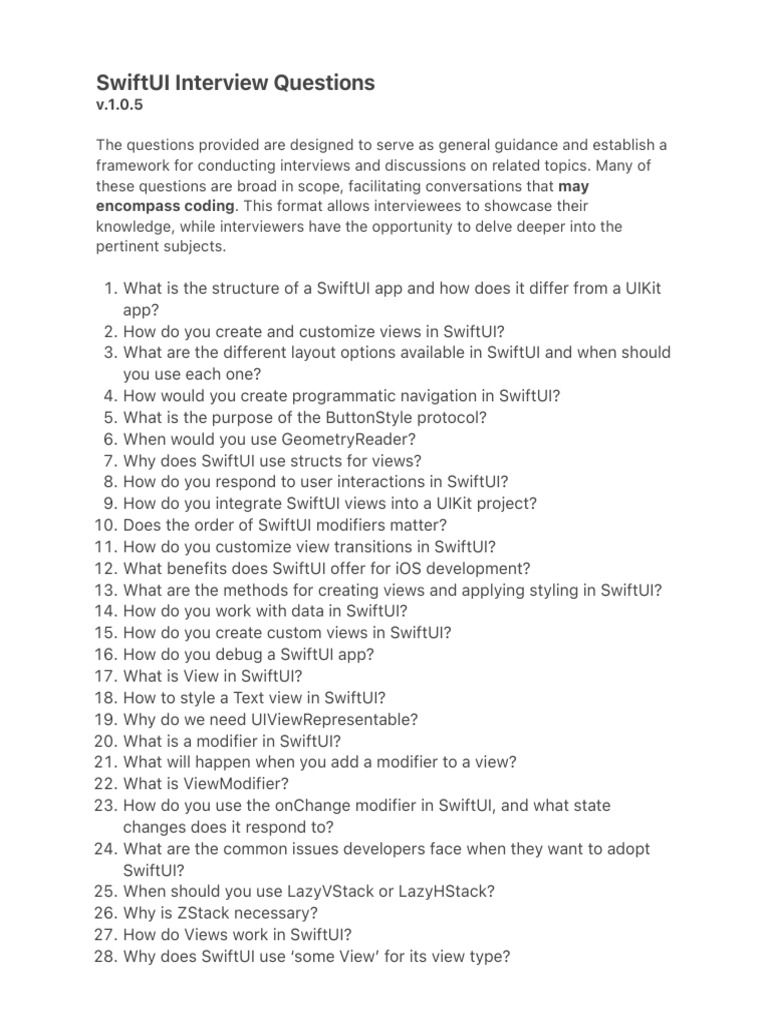 SwiftUI Interview Questions | PDF | Interview | Software Engineering