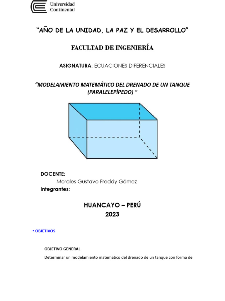 Modelamiento Drenado Tanque Paralelepípedo | PDF | Experimentar | Física