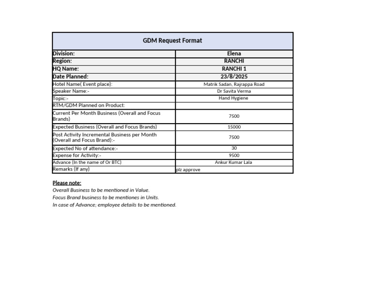 GDM Request for Hand Hygiene Event | PDF