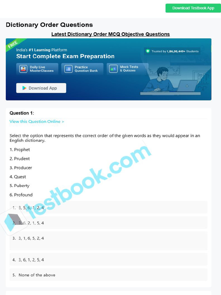 MCQ On Dictionary Order 5eea6a0e39140f30f369e45e | PDF