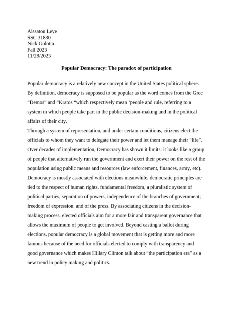 Understanding Popular Democracy | PDF