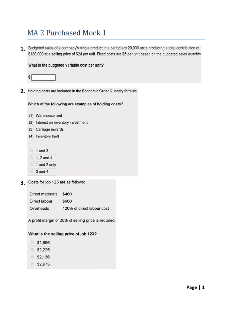 MA 2 Mock 1 Questions | PDF