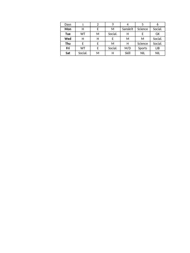 Weekly Class Schedule Overview | PDF