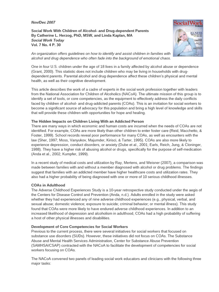 Social Work With Children of Alcohol - and Drug-Dependent Parents | PDF ...