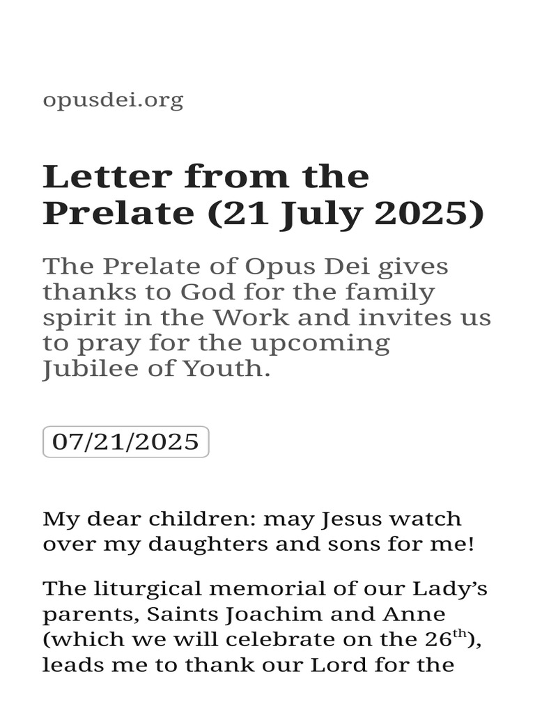 Prelate's Letter on Family Spirit and Jubilee | PDF | Christian ...