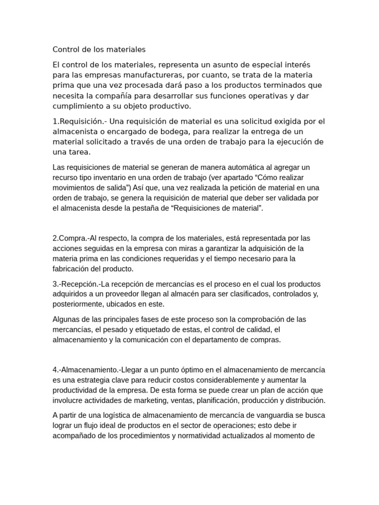 Control de Materiales en Manufactura | PDF | Logística | Business