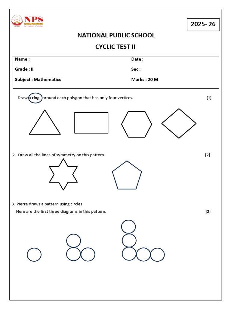 Grade 2 Mathematics Cyclic Test | PDF | Shape | Elementary Geometry