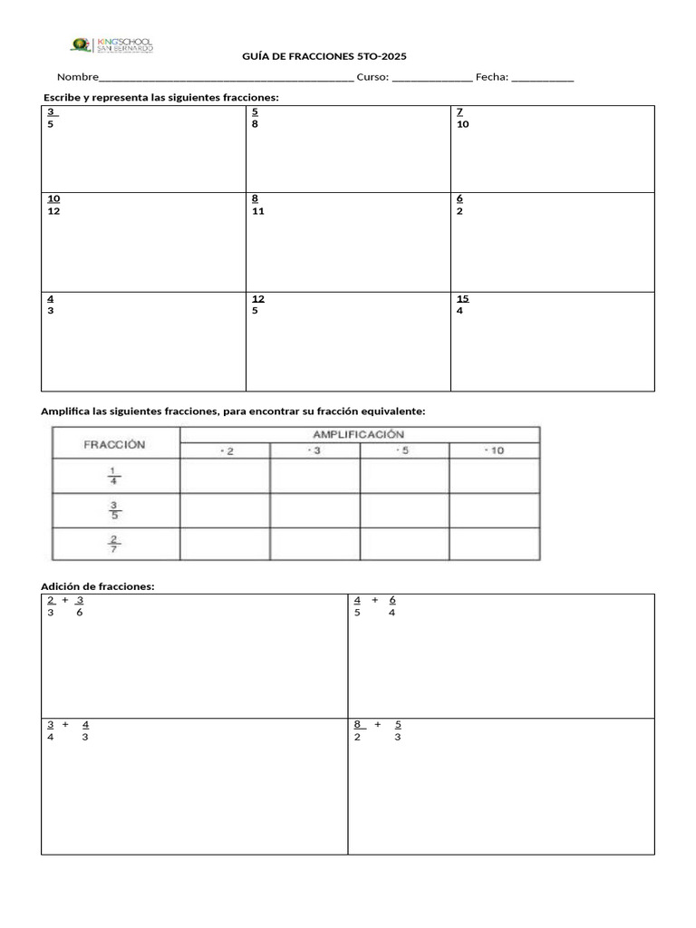 Guía de Fracciones para 5to Grado | PDF