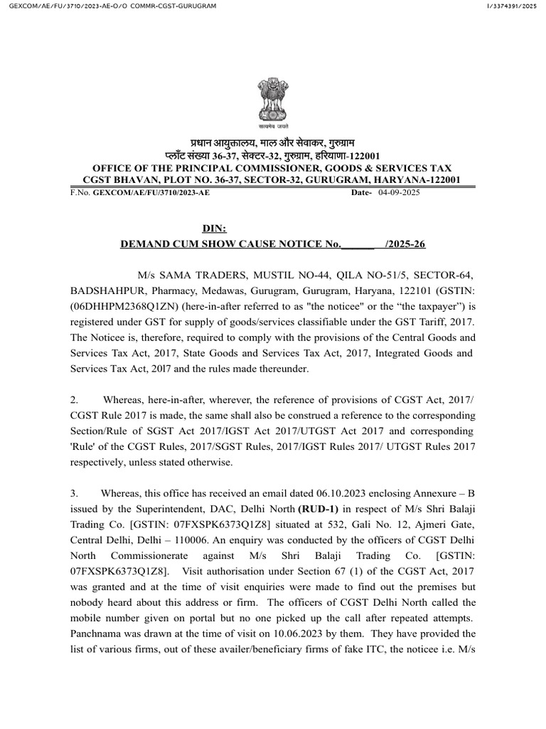 GST Demand Notice for M/s Sama Traders | PDF | Receipt | Invoice