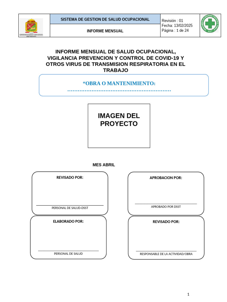 Informe Mensual de Salud Ocupacional | PDF | Seguridad y salud ...