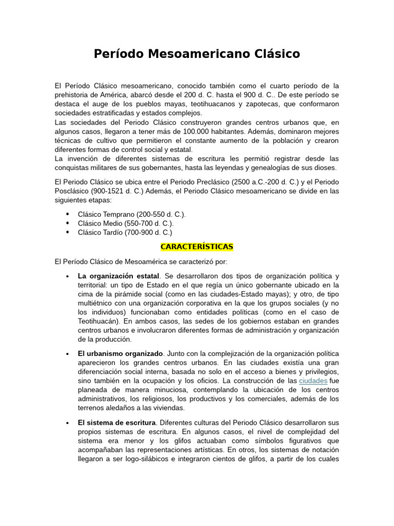 Período Clásico Mesoamericano: Cultura y Sociedad | PDF | Mesoamérica ...