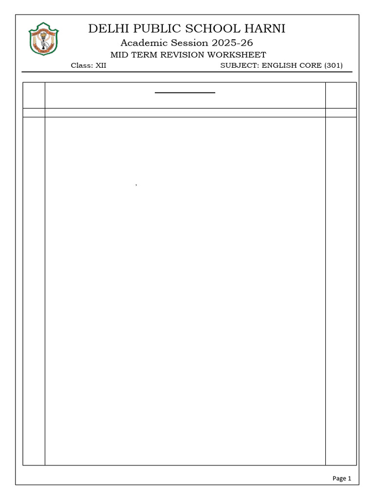 Mid Term STD Xii English Revision Worksheet 2526 250907 191859 | PDF ...
