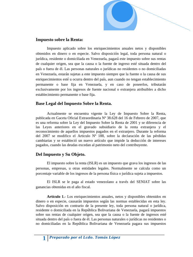 Impuesto sobre la Renta en Venezuela | PDF | Impuesto sobre la renta ...