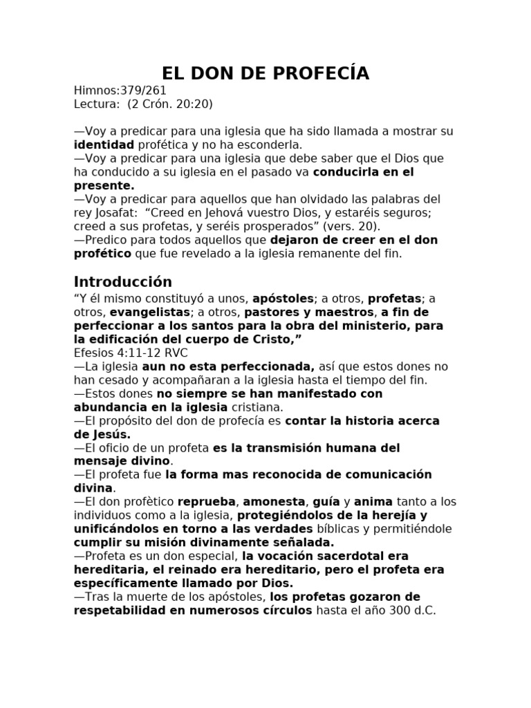 Importancia del Don de Profecía en la Iglesia | PDF | Cristo (título ...