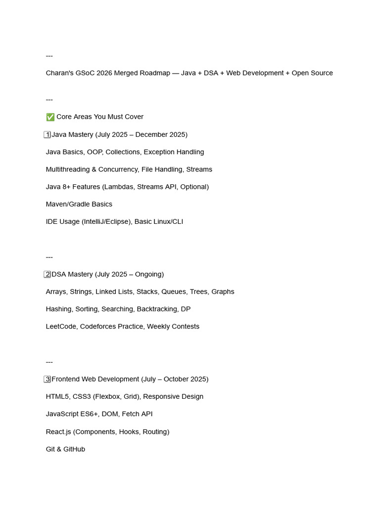 GSoC 2026 Roadmap: Java, DSA, Web Dev | PDF