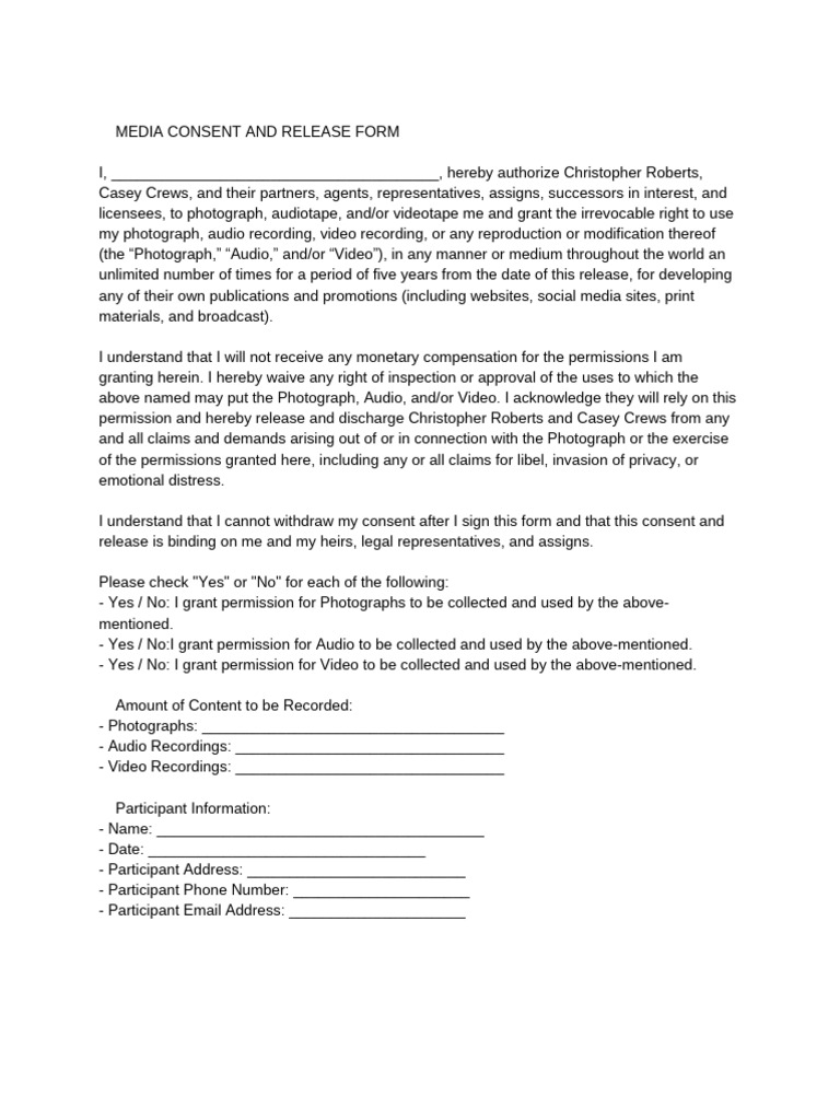 Media Consent and Release Form | PDF | Mass Media