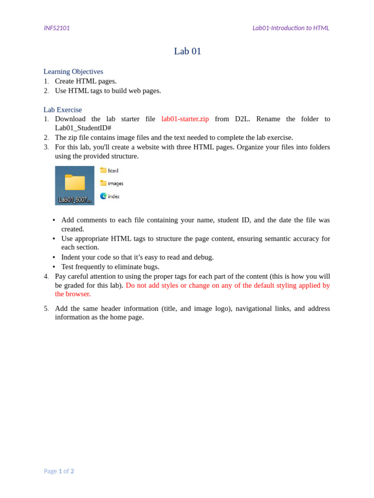 HTML Lab 01: Create Web Pages | PDF