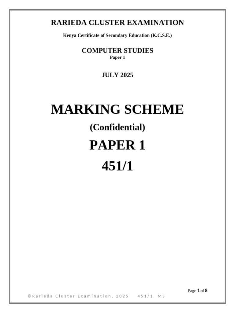 K.C.S.E. Computer Studies Marking Scheme | PDF | Software | Computer ...