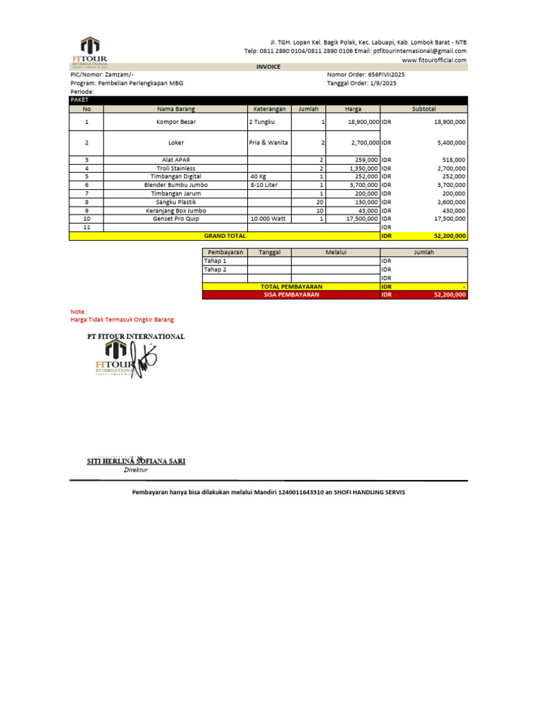 Invoice Pembelian Perlengkapan MBG | PDF