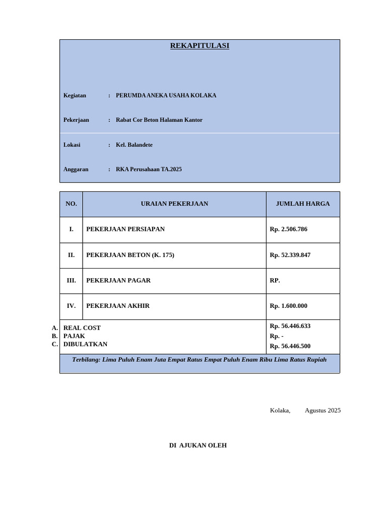 Daftar Upah Kerja 2025 | PDF
