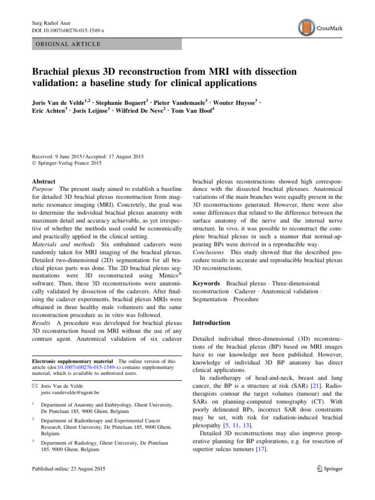 3D Brachial Plexus Reconstruction from MRI | PDF | Magnetic Resonance ...
