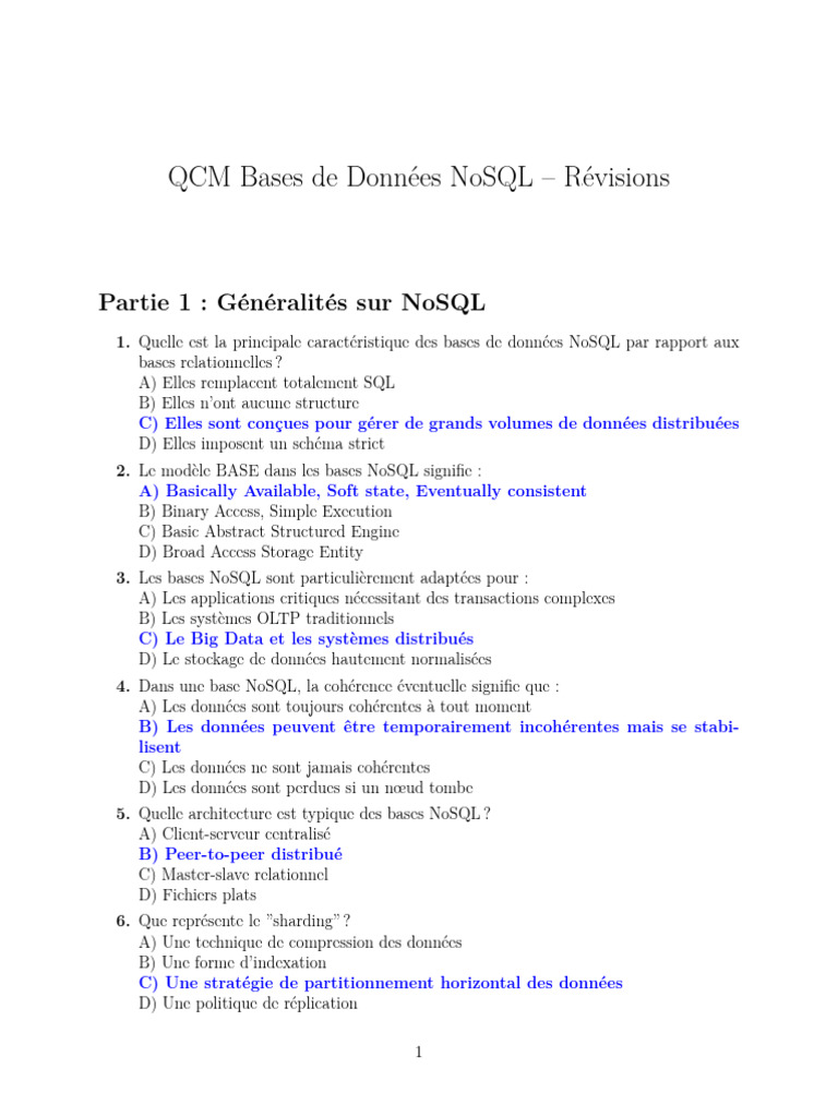 QCM Révisions Bases de Données NoSQL | PDF | NoSQL | MongoDB
