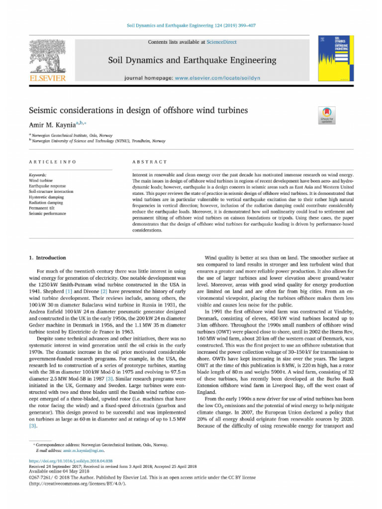 Seismic Considerations in Design of Offshore Wind Turbines | PDF