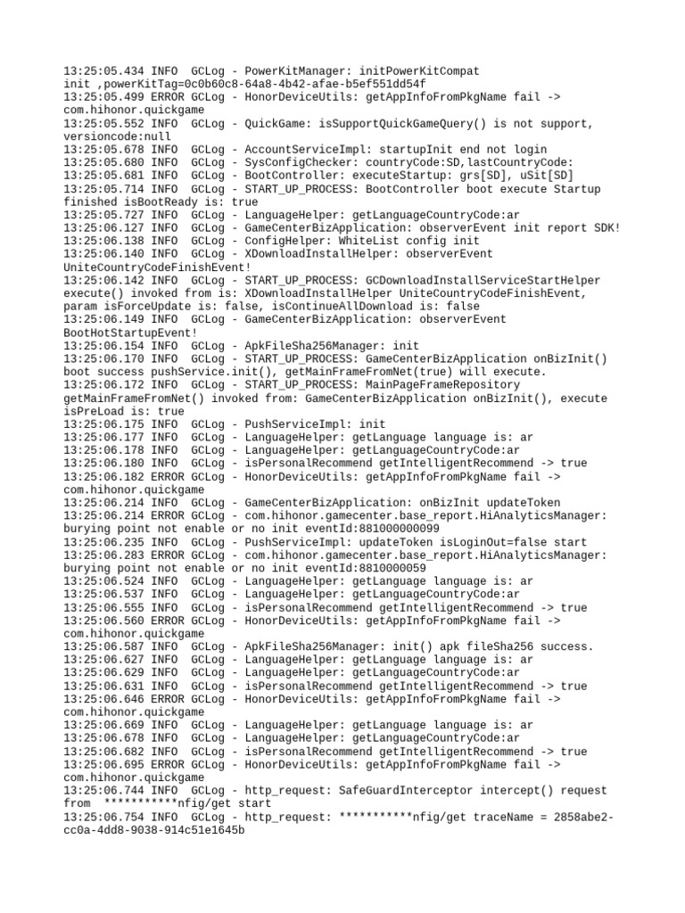 Honor Device QuickGame Log Errors | PDF | Software Engineering | Computing