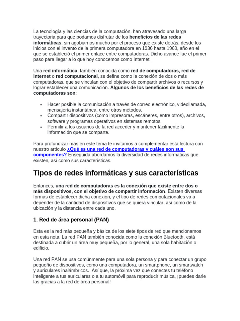Tipos de redes informáticas y sus usos | PDF | Red de computadoras ...