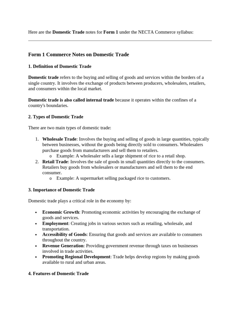Overview of Domestic Trade Concepts | PDF | Retail | Commerce