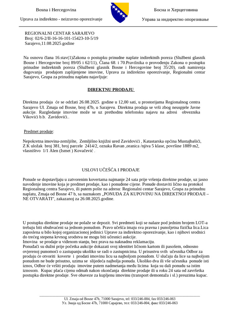 Bosna i Hercegovina Босна и Херцеговина: Direktnu Prodaju | PDF