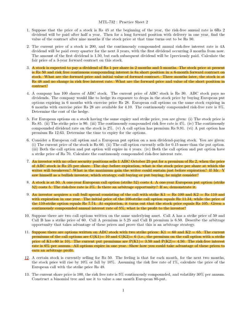 Stock Options and Forward Contracts Analysis | PDF | Option (Finance ...