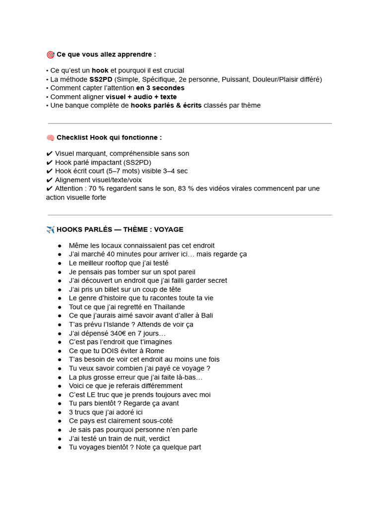 Techniques de Hook pour Captiver l'Audience | PDF