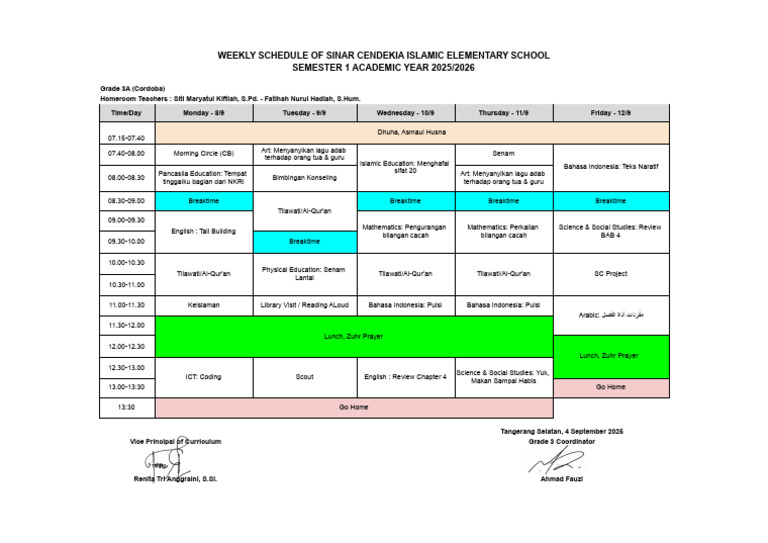 Weekly Schedule 3A 8-12 Sept 2025 | PDF